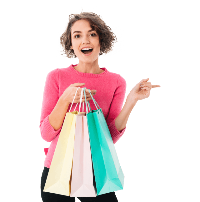 Compradora feliz con bolsas de compras